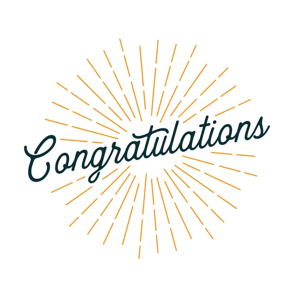 Handwritten "Congratulations" Card with Light Rays on the White Background